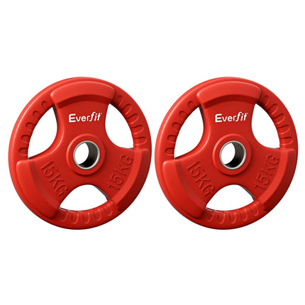 Everfit Weight Plates Olympic 15kgx2 Dumbbell Barbell Plate Weight Lifting Home Gym Red.