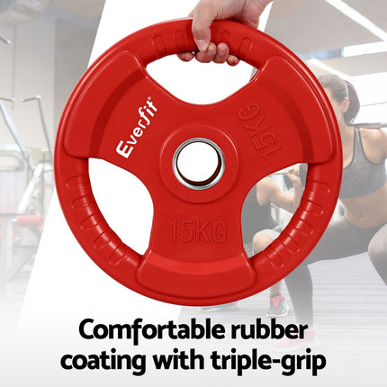 Everfit Weight Plates Olympic 15kgx2 Dumbbell Barbell Plate Weight Lifting Home Gym Red.