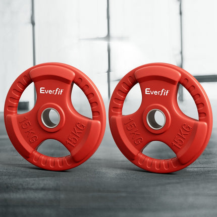 Everfit Weight Plates Olympic 15kgx2 Dumbbell Barbell Plate Weight Lifting Home Gym Red.