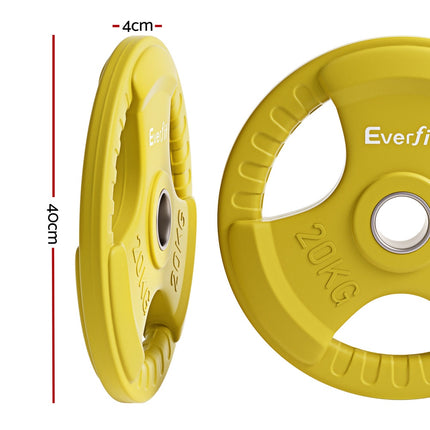 Everfit Weight Plates Olympic 20kgx2 Dumbbell Barbell Plate Weight Lifting Home Gym Yellow.