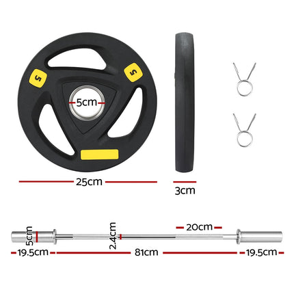 Everfit Barbells Set 16kg 120cm Dumbbells Barbells Plate Weight Lifting Home Gym.