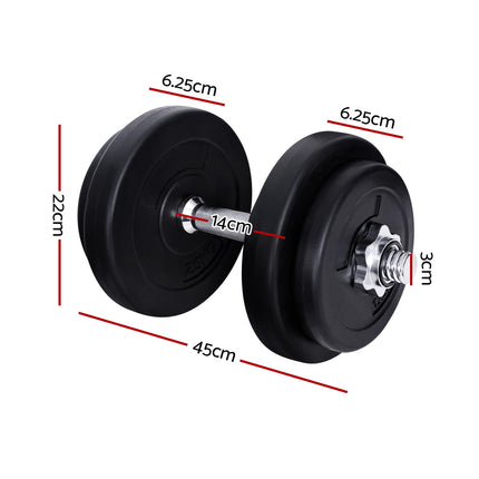 Everfit 20kg Dumbbell Set Weight Plates Dumbbells Lifting Bench.