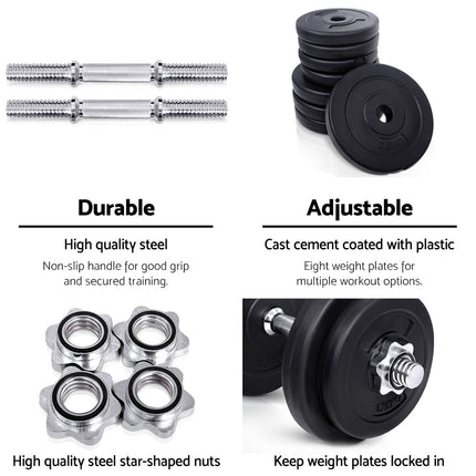 Everfit 20kg Dumbbell Set Weight Plates Dumbbells Lifting Bench.