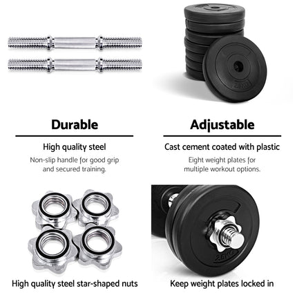 Everfit 25kg Dumbbell Set Weight Plates Dumbbells Lifting Bench.