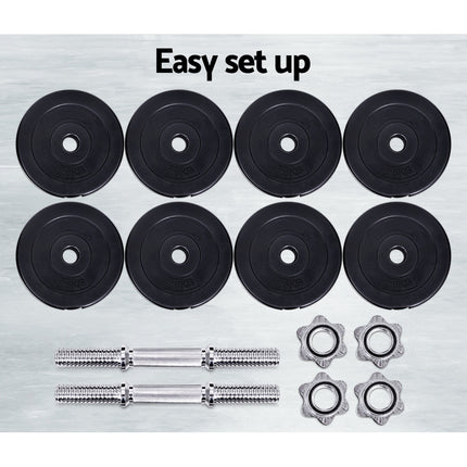 Everfit 25kg Dumbbell Set Weight Plates Dumbbells Lifting Bench.