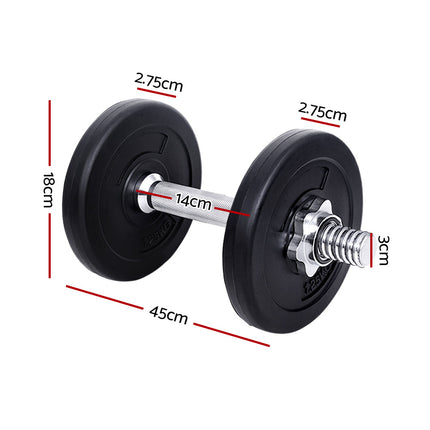 Everfit 10kg Dumbbell Set Weight Plates Dumbbells Lifting Bench.