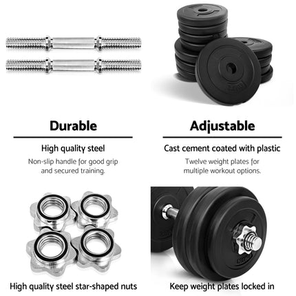 Everfit 30kg Dumbbell Set Weight Plates Dumbbells Lifting Bench.