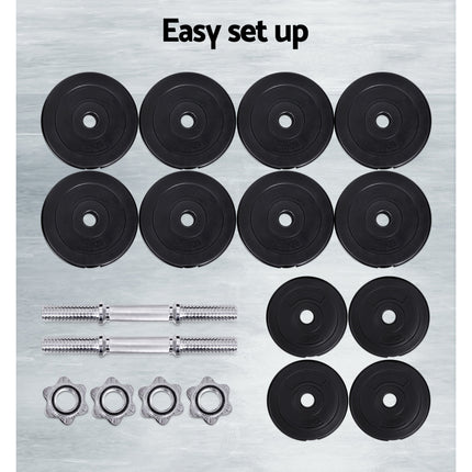 Everfit 30kg Dumbbell Set Weight Plates Dumbbells Lifting Bench.