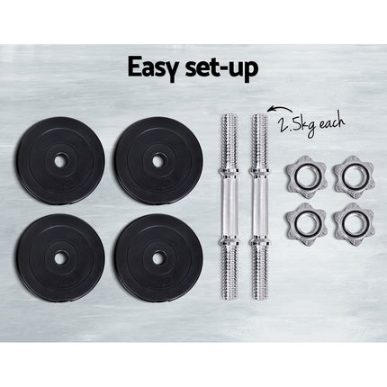 Everfit 15kg Dumbbell Set Weight Plates Dumbbells Lifting Bench.