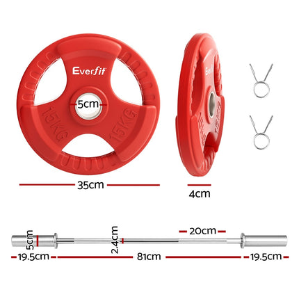 Everfit Barbells Set 36kg 120cm Dumbbell Barbell Plate Weight Lifting Home Gym Red Lifting.