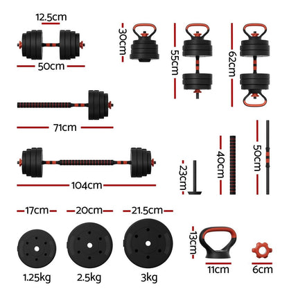Everfit 40kg Adjustable Dumbbells Set Kettle Bell Weight Plates Barbells Gym.