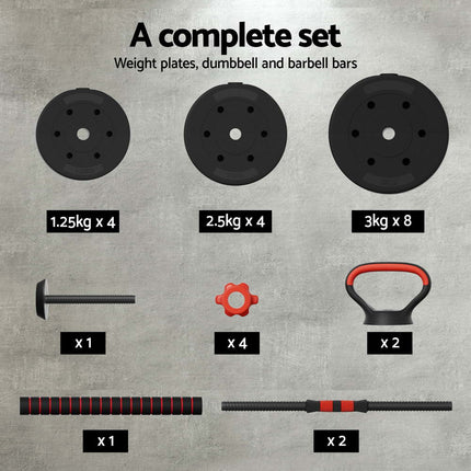 Everfit 40kg Adjustable Dumbbells Set Kettle Bell Weight Plates Barbells Gym.