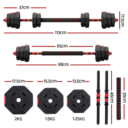 Everfit 20kg Adjustable Dumbbell Barbell Set Weight Plates Home Workout.
