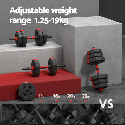 Everfit 20kg Adjustable Dumbbell Barbell Set Weight Plates Home Workout.