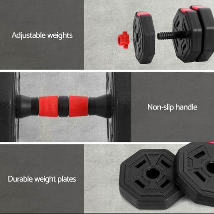 Everfit 20kg Adjustable Dumbbell Barbell Set Weight Plates Home Workout.