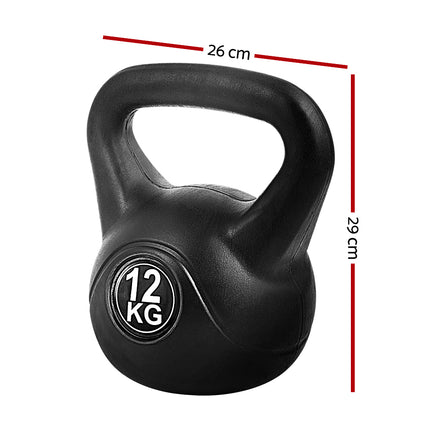 Everfit 12kg Kettlebell Set Weight Lifting Bench Dumbbells Kettle Bell Gym Home.