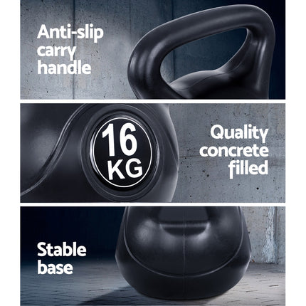 Everfit 16kg Kettlebell Set Weight Lifting Bench Dumbbells Kettle Bell Gym Home.