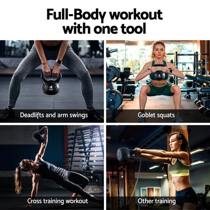 Everfit 4kg Kettlebell Set Weight Lifting Bench Dumbbells Kettle Bell Gym Home.