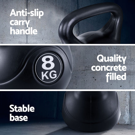 Everfit 8kg Kettlebell Set Weight Lifting Bench Dumbbells Kettle Bell Gym Home.