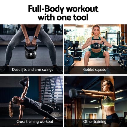 Everfit 8kg Kettlebell Set Weight Lifting Bench Dumbbells Kettle Bell Gym Home.