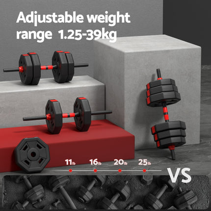 Everfit 40kg Adjustable Dumbbell Barbell Set Weight Plates Home Workout.