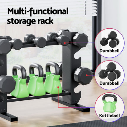 Everfit Dumbbells Rack Dumbbell Kettlebell Stand Home Gym Storage 200kg Capacity.