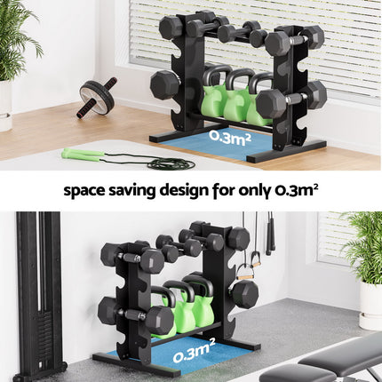 Everfit Dumbbells Rack Dumbbell Kettlebell Stand Home Gym Storage 200kg Capacity.