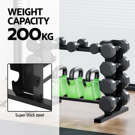 Everfit Dumbbells Rack Dumbbell Kettlebell Stand Home Gym Storage 200kg Capacity.