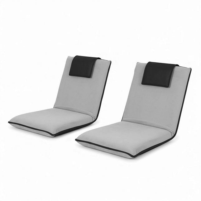 Artiss 2X Floor Lounge Sofa Bed Floor Cushion Velvet Grey.