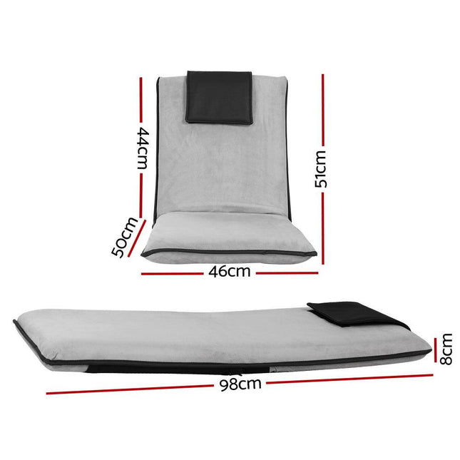 Artiss 2X Floor Lounge Sofa Bed Floor Cushion Velvet Grey.