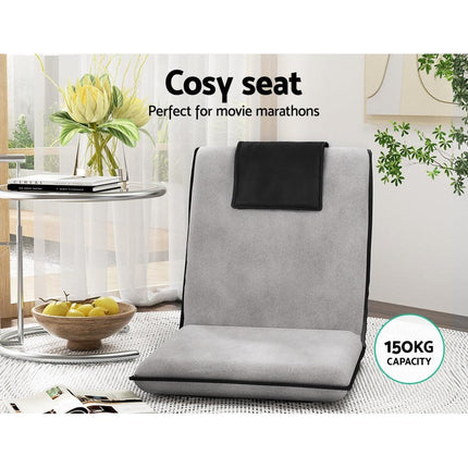 Artiss 2X Floor Lounge Sofa Bed Floor Cushion Velvet Grey.