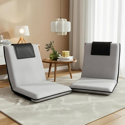 Artiss 2X Floor Lounge Sofa Bed Floor Cushion Velvet Grey.