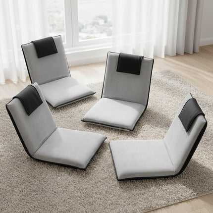 Artiss 4X Floor Lounge Sofa Bed Floor Cushion Velvet Grey.