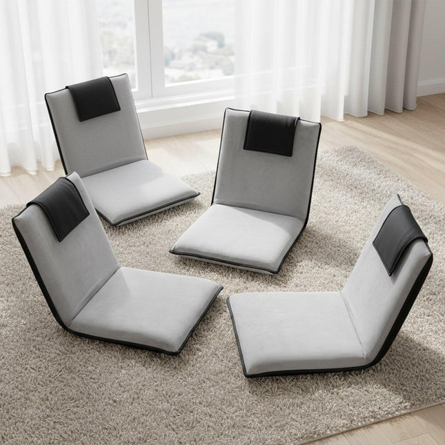 Artiss 4X Floor Lounge Sofa Bed Floor Cushion Velvet Grey.