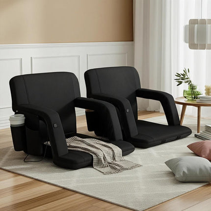 Artiss 2X Floor Lounge Sofa Bed With Armrest Heated Cushion.