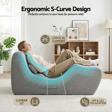 Artiss Chaise Lounge Chair Ergonomic S-Curve Floor Lounger Boneless Lounge Chairs Grey.