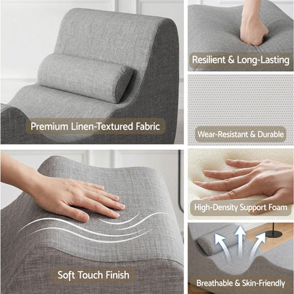 Artiss Chaise Lounge Chair Ergonomic S-Curve Floor Lounger Boneless Lounge Chairs Grey.
