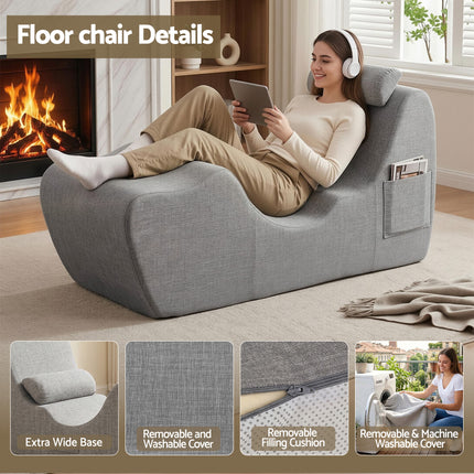 Artiss Chaise Lounge Chair Ergonomic S-Curve Floor Lounger Boneless Lounge Chairs Grey.