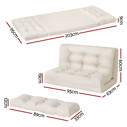 Artiss Floor Lounge Sofa Bed 2 Seater Pillow Leather White.