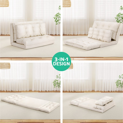 Artiss Floor Lounge Sofa Bed 2 Seater Pillow Leather White.