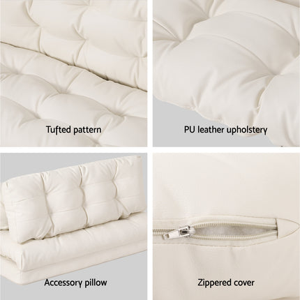 Artiss Floor Lounge Sofa Bed 2 Seater Pillow Leather White.