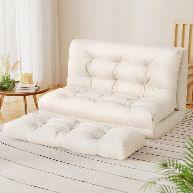Artiss Floor Lounge Sofa Bed 2 Seater Pillow Leather White.
