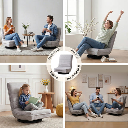 Ariss Swivel Floor Chair 360 Adjustable Foldable Lounge Seat Floor Sofa Chair Grey.