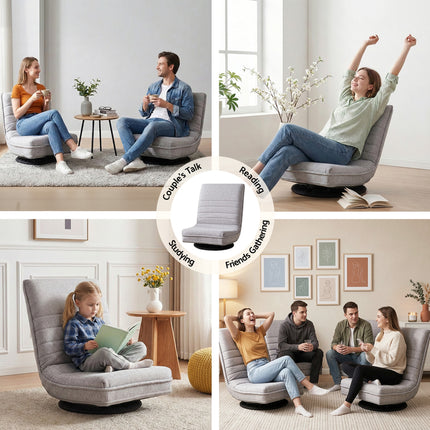 Artiss 2 Swivel Floor Chair 360 Adjustable Foldable Lounge Seat Floor Sofa Chair Grey.