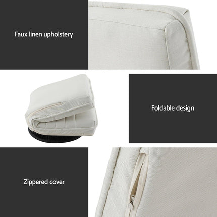 Artiss 2XFloor Chair Lounge Sofa Swivel Foldable Linen White.