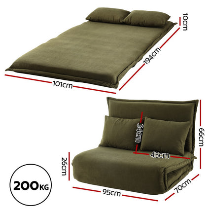Artiss Floor Lounge Sofa Bed Foldable 2 Seater Green.