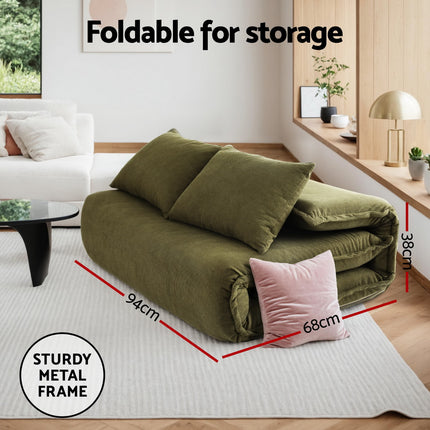 Artiss Floor Lounge Sofa Bed Foldable 2 Seater Green.
