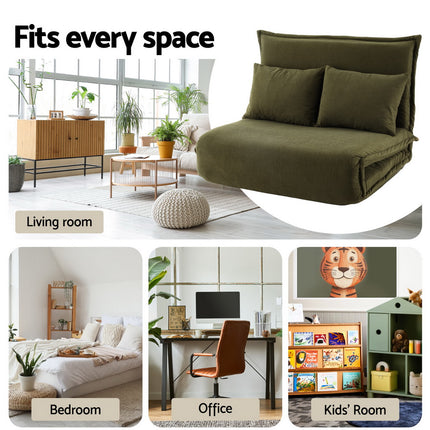 Artiss Floor Lounge Sofa Bed Foldable 2 Seater Green.