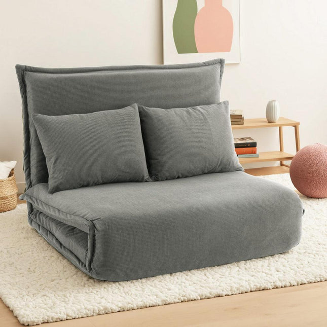 Artiss Floor Lounge Sofa Bed Foldable 2 Seater Grey.