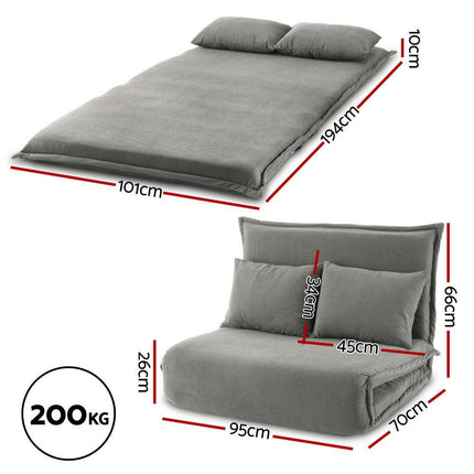 Artiss Floor Lounge Sofa Bed Foldable 2 Seater Grey.